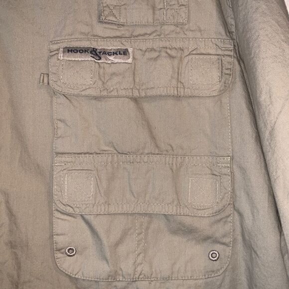 Hook & Tackle Mens Long Sleeve Fishing Shirt L Khaki Cotton Mesh Lining Metso Lo - Picture 5 of 10